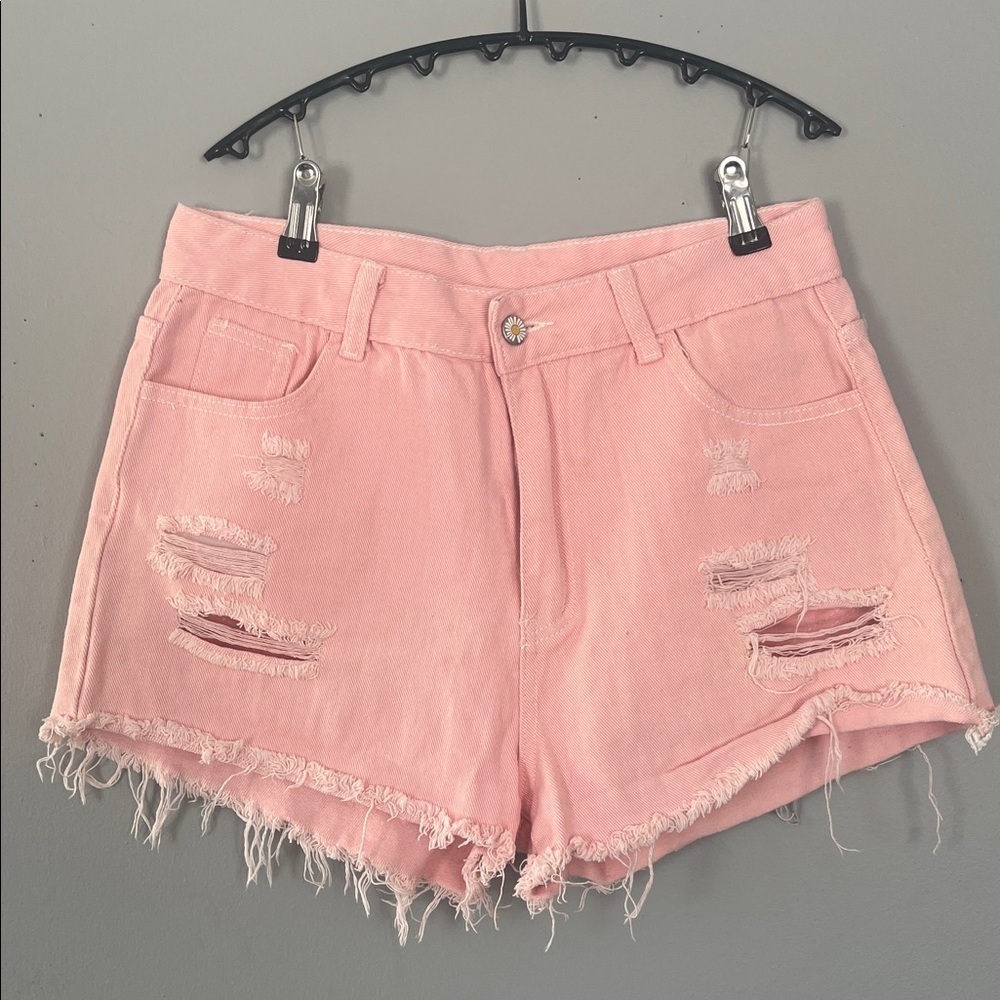 SHEIN Pink Distressed Jean Shorts Large